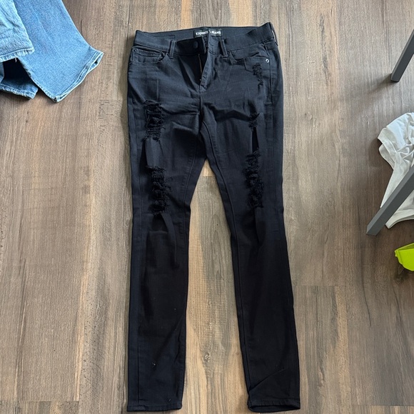 Express Black Distressed Skinny Jeans - Picture 1 of 9